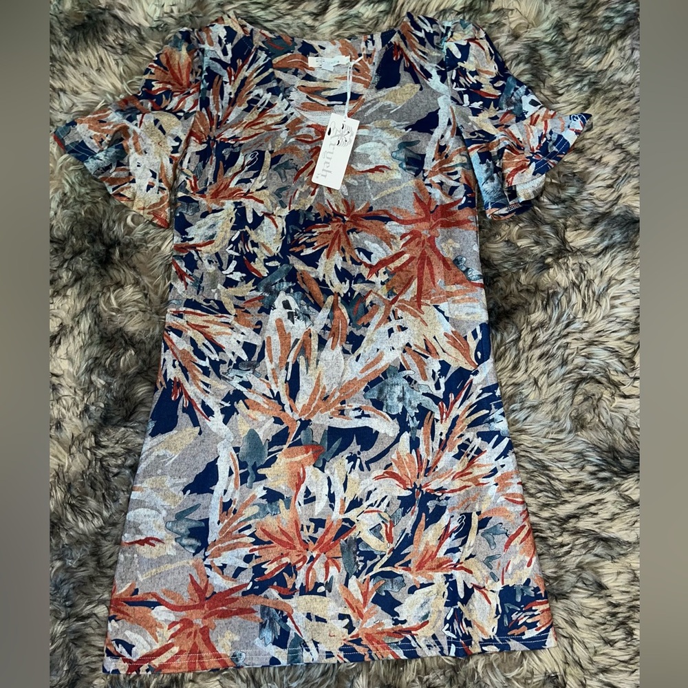 NWT Aryeh Ruffle Sleeved Blue & Rust Floral Dress Size Small